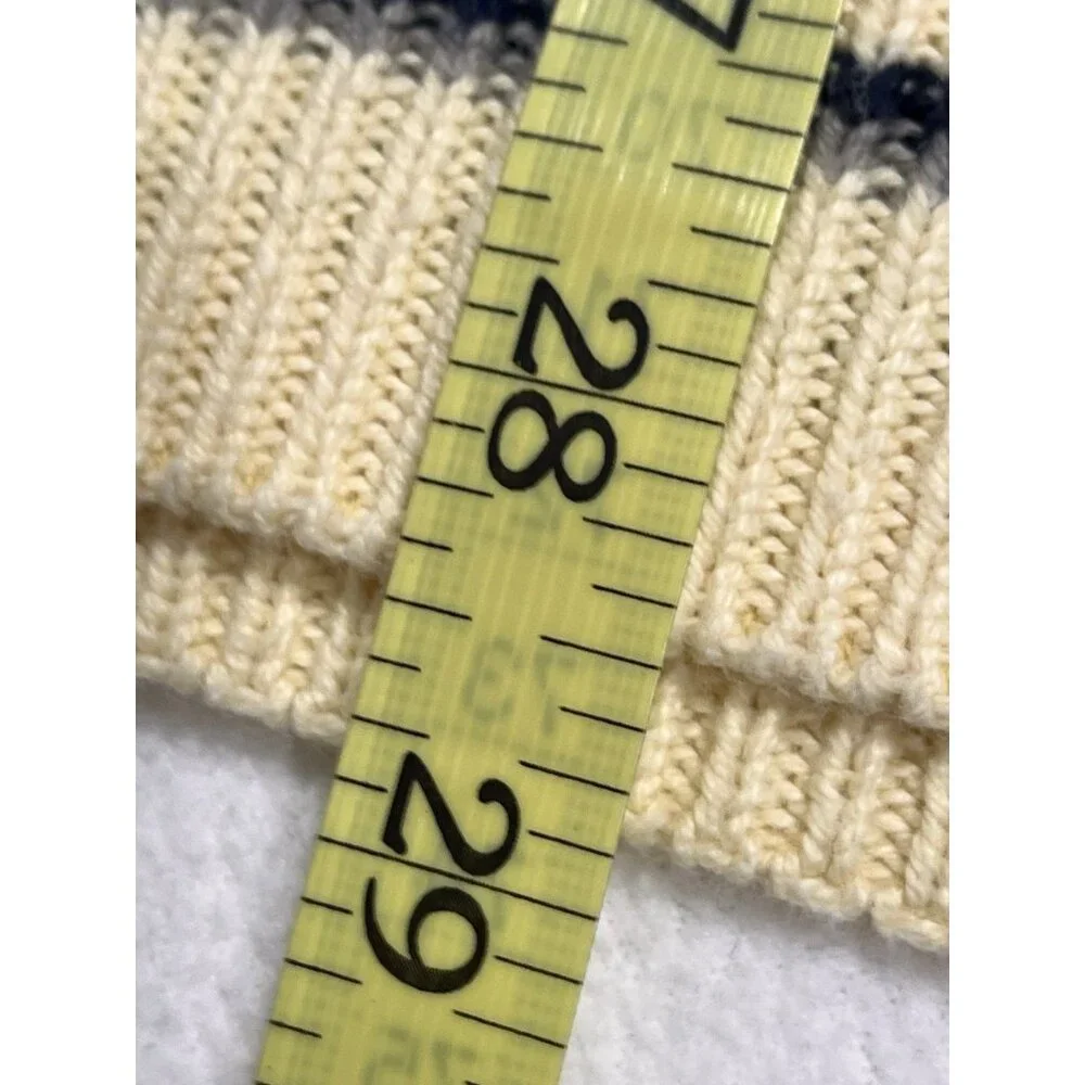 Vtg Carmel Cotton Knit Sweater Cream Yellow Blue Trim Golfer Made in USA L Golf - Picture 9 of 11